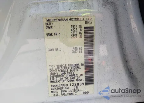 2018 Nissan Altima 2.5 Sr z USA, uszkodzony, nr VIN 1N4AL3AP0JC122839